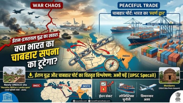 India's Chabahar Port dream at risk from Iran-Israel war and impact on trade routes, INSTC and IMEC corridors map. UPSC specified analysis.