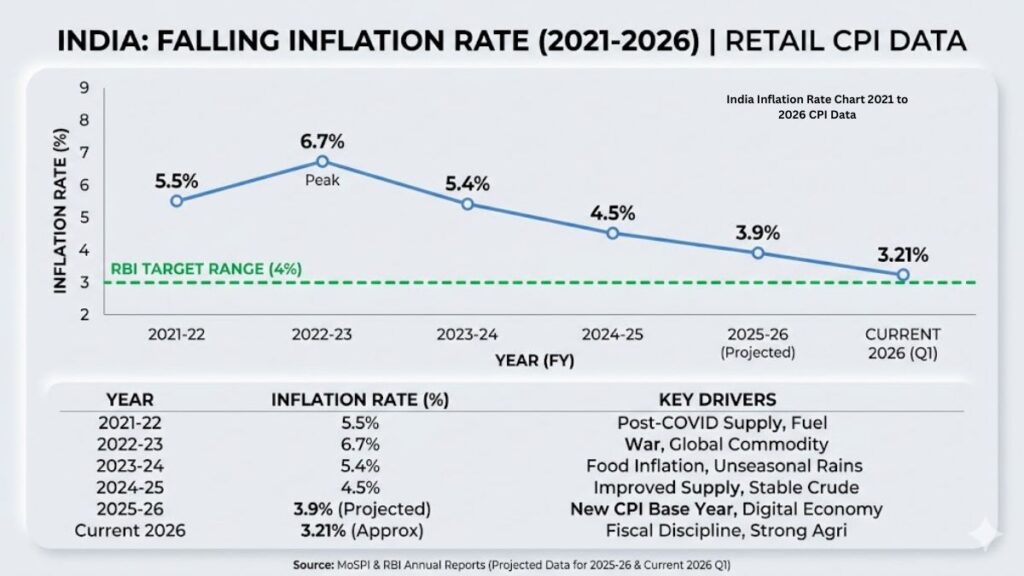 India Inflation Rate Chart 2021 to 2026 CPI Data