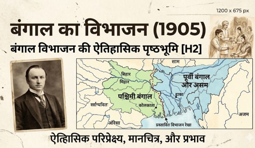 1905 बंगाल का विभाजन का ऐतिहासिक मानचित्र