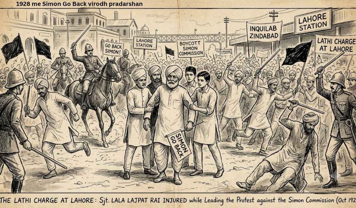 Lahore me (simon go back) Simon Commission ke khilaf lathicharge me ghayal Lala Lajpat Rai